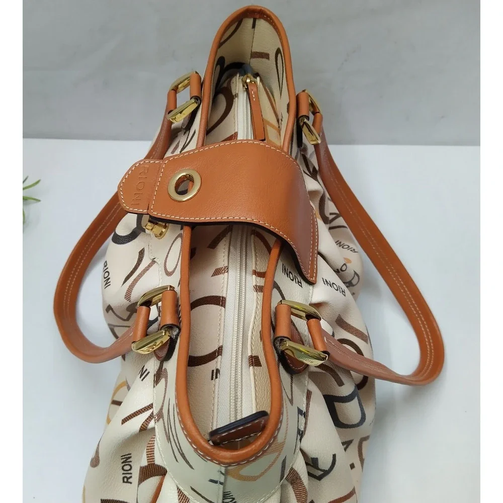 Rioni Kenzie Multicolor Leather Double Handles Turnlock Ruffled Shoulder Satchel